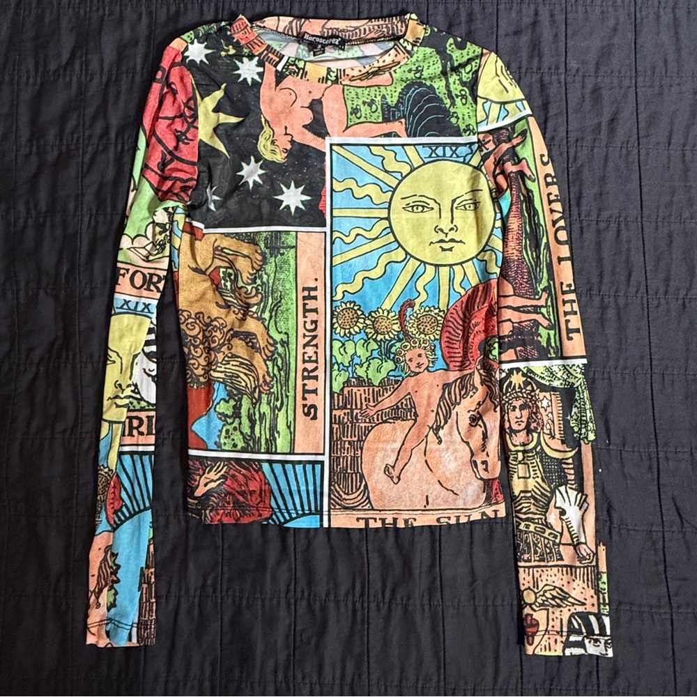 Horoscopez Dolls Kill Tarot Card Print Mesh Stretch Top Magic Multi New Age Y2K - Picture 1 of 4
